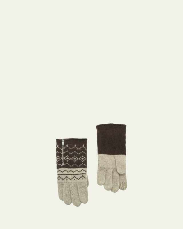 Fairisle Cashmere Zip Up Gloves